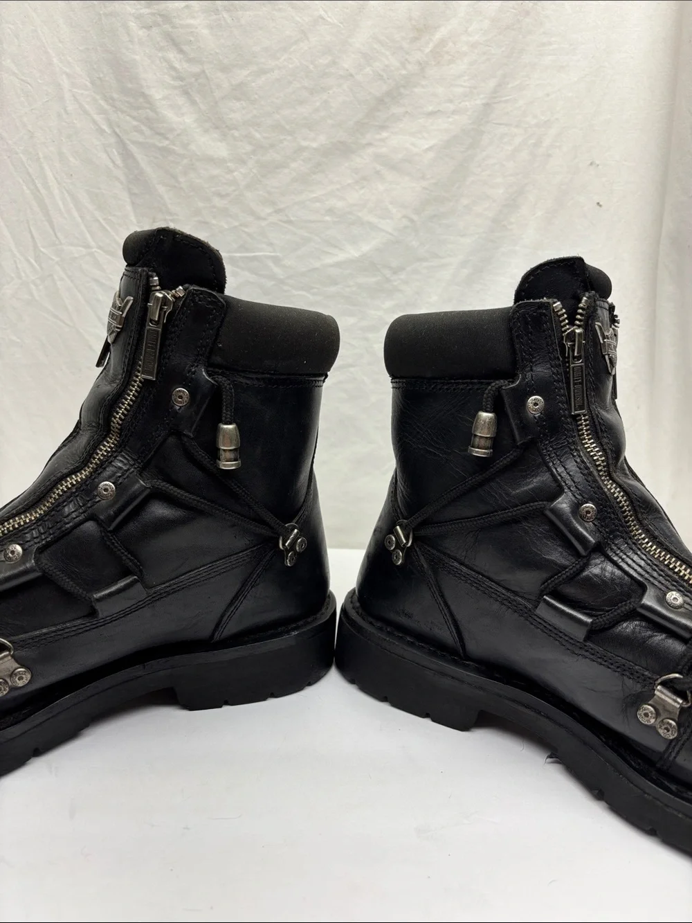 Harley-Davidson Black Leather Moto Zip Lace Boots, SZ 11